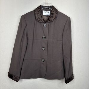 Kasper Jacket 8 Olive Fur‎ Animal Collar Vintage Mob Wife 90s 80s Glam
